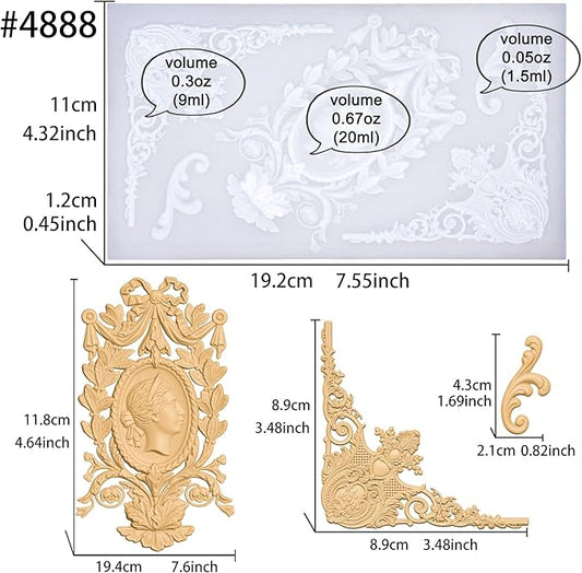 Art Molds for Polyclay Air Dry Clay Plaster Epoxy Resin Fondant Cake Decor Cameo Flourish
