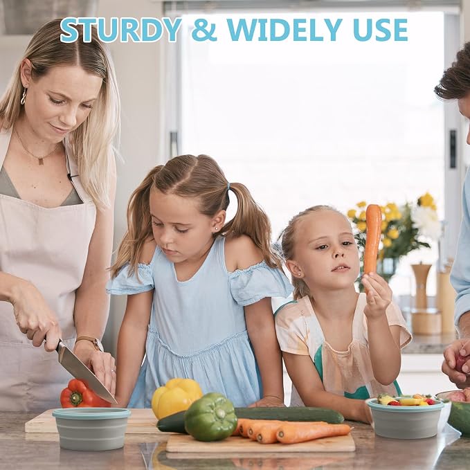 4 Pcs Collapsible Bowls with Lids Silicone Camping Food Storage Container Expandable Folding Salad Lunch Box Travel Container for Hiking Camping
