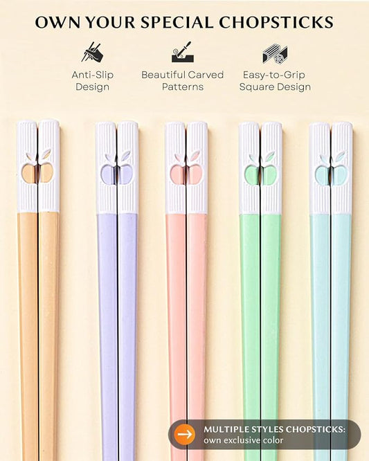 10 Pairs Reusable Training Chopsticks for Beginner, 9.45 Inch Fiberglass Chop sticks Helper, Japanese Chopsticks Dishwasher Safe, Non-Slip, Easy to Use