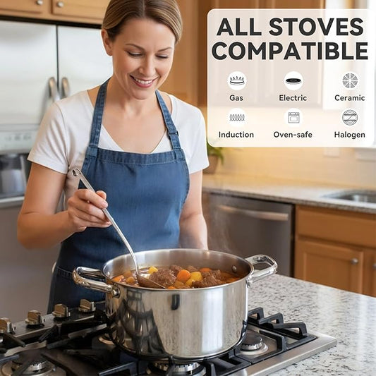6QT Stock Pot, 316L Stainless Steel Stockpot with Lid, Professional Multi-Use Soup & Pasta Cooking Pot, Oven, Gas and Dishwasher Safe