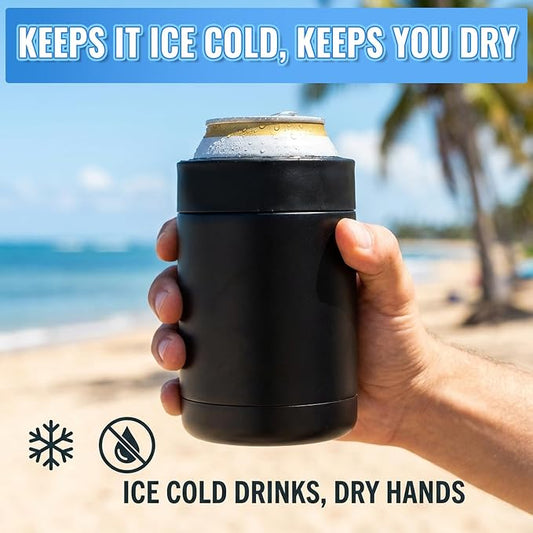 Can Cooler 12 OZ Beer Holder, Stainless Steel Beverage Can Insulator | Standard Size Cans Holder with Vacuum Insulated, Metal Koozie for Cans, Black