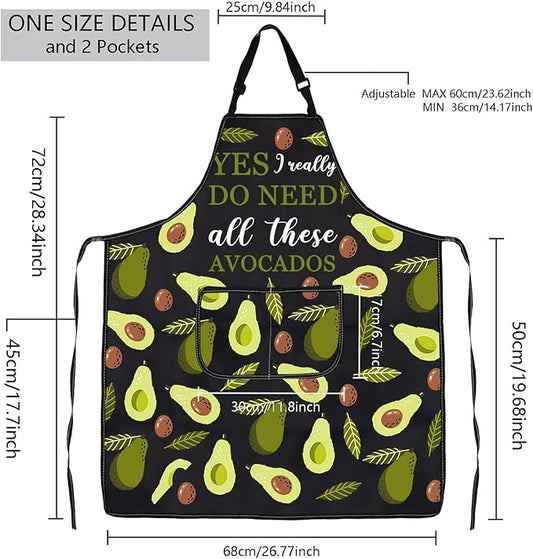 MBMSO Funny Avocado Apron Avocado Cooking Kitchen Aprons with Pockets Waterproof Apron for Chef Grilling BBQ Baking