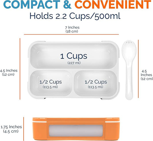 MINI Lunch-Box Snack Containers for Kids | SMALL Bento-Box Portion Container | Leak-proof Boxes for School Work Travel | Best for Adults Boys or Girls | Blue + Orange Set of 2