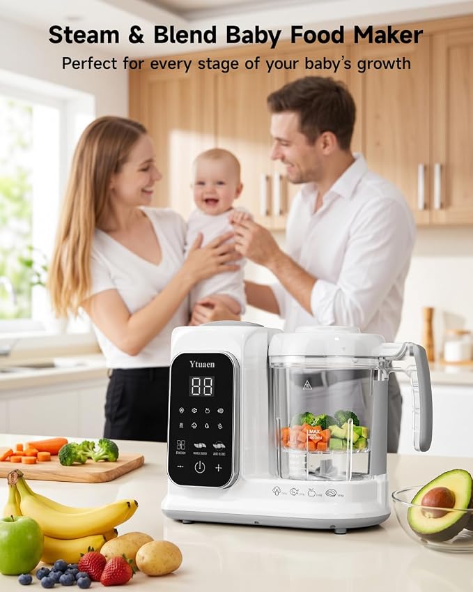 Baby Food Maker with Large Steam Basket Onestep Baby Food Processor Steamer with Steam & Grinding, Auto Cooking Self-Cleaning & Sterili-zing, BPA-Free for Healthy Homemade Baby Food