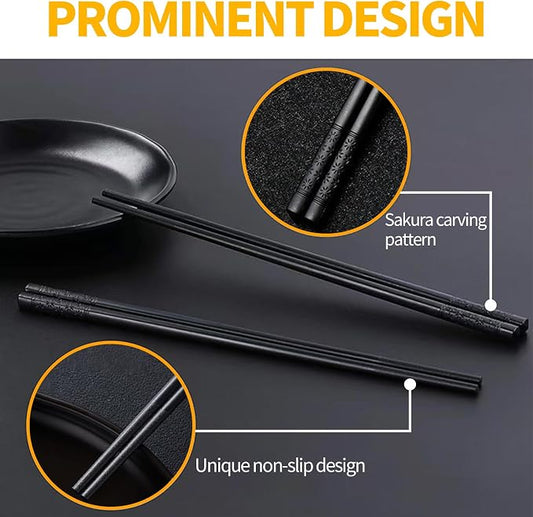 12 Pairs Fiberglass Chopsticks Reusable Chop Sticks Black Chopstick Dishwasher Safe Japanese