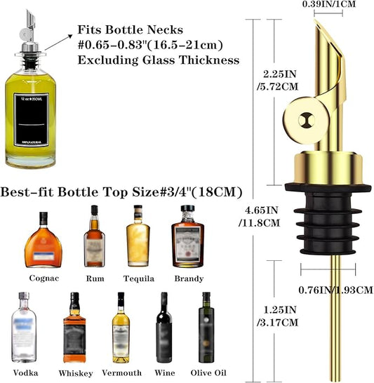 2 Pcs Olive Oil Dispenser Bottle Spout, Speed Liquor Pour Spout with Flip Top, Stainless Steel Auto Pour Spouts for Liquor Bottles, Oil Bottles, Vinegar, Syrup and Other Liquid Bottles Gold
