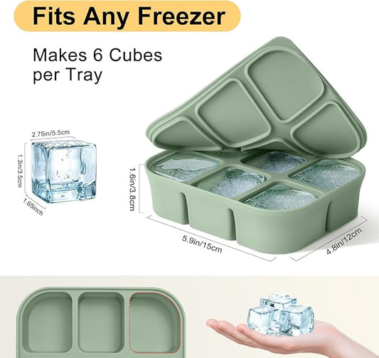 Ice Cube Tray 2 Pack – Stackable Large Silicone Ice Cube Freezer Molds & Easy Release Square Ice Cube Maker with Removable Lid BPA Free for Cocktail,Whiskey,Soup Baby Food