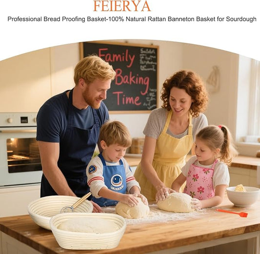 9 & 10 Inch Banneton Bread Proofing Basket Set with Liners,Dough Scraper,Bread Lame & Danish Whisk - Oval and Round Sourdough Baking Kit for Professional & Home Use