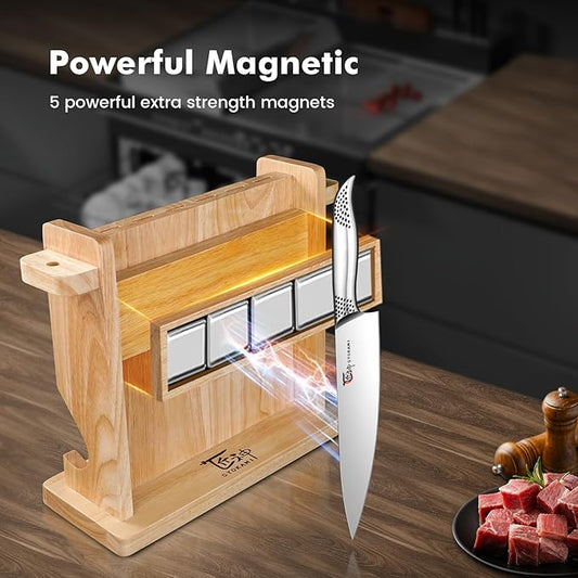 Japanese Knives Set for Kitchen, Magnetic Knife Set with Block and Sharpener, Stainless Steel Knife Set as Gift for Couple, Wedding, Women or Mom with Gift Box, 14 PCS Black Dot