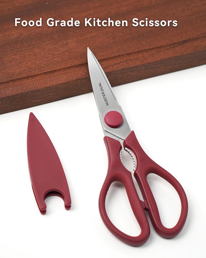 Kitchen Scissors for Food, HUNTER.DUAL Heavy Duty Come Apart Poultry Shears for Cooking, All Purpose for Cutting Chicken, Meat, Fish & Vegetables (Red, 8.35 Inch)