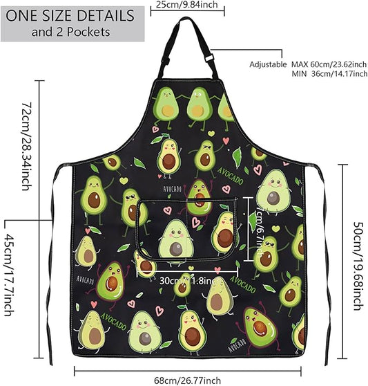 MBMSO Funny Avocado Apron Avocado Cooking Kitchen Aprons with Pockets Waterproof Apron for Chef Grilling BBQ Baking