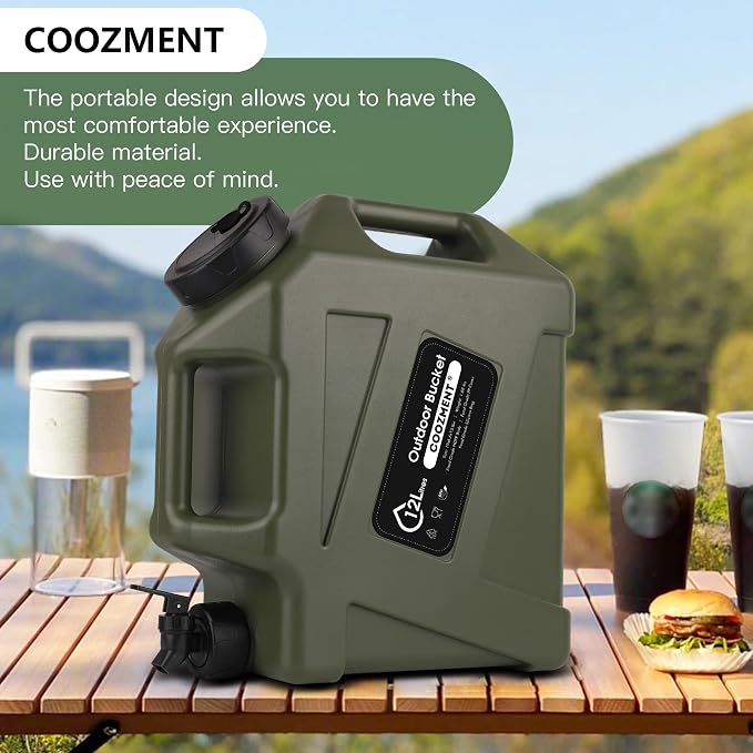 COOZMENT 3.2 Gallon/5 Gallon Water Containers with Spigot, BPA Free Water Jug, Military Green Water Tank, Multifunction Water Storage Containers for Camping Outdoor Hiking,Emergency Storage