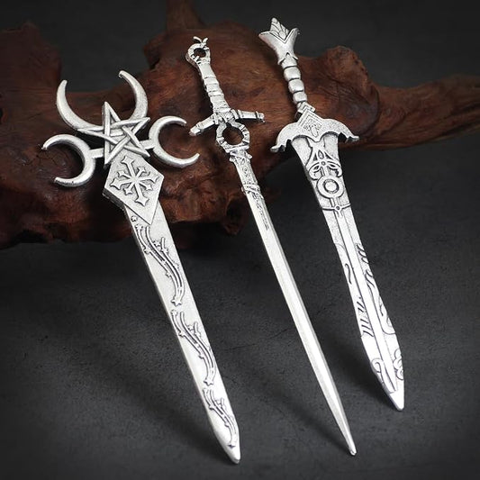 3Pcs Sword Hair Pins - Renaissance Medieval Gothic Hair Sticks for Women, Vintage Metal Hair Chopsticks for Bun Updo, Renaissance Accessories Medieval Accessories