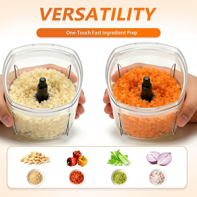 Brigii Electric Garlic Mincer & Onion Chopper, 17oz Mini Food Processor | 250W motor, one-touch control, stainless steel S-blades, chops, minces, grinds, whisks