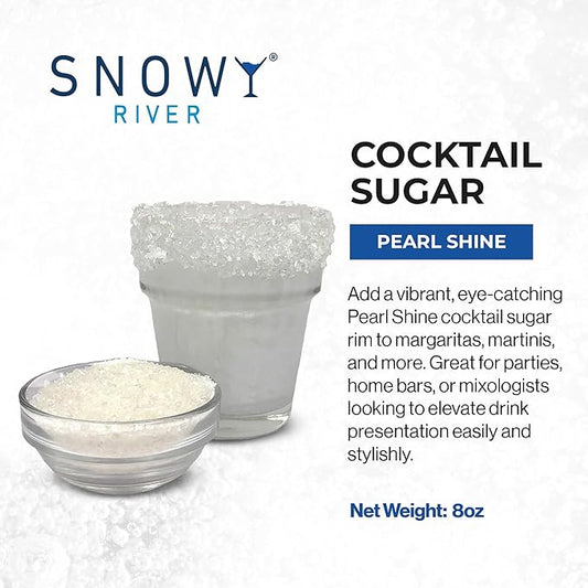 Snowy River Pearl, Cocktail & Margarita Sugar Rimmer - Vibrant Color Glass Rimming Sugar with Medium Crystal Texture - 8oz