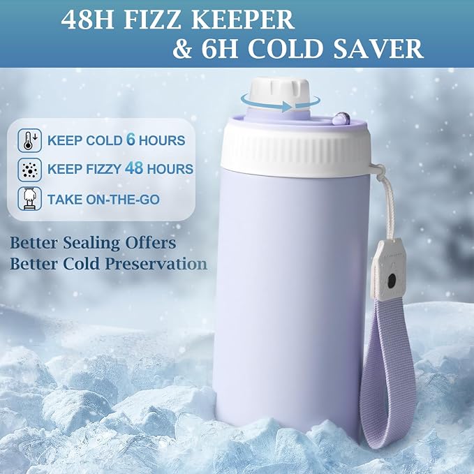 MAXSO Sealed Can Cooler Fizz Lid Can Cover for 12 oz Regular, Slim Skinny Cans & As Thermal Bottle, 4-in-1 Insulated Vacuum Stainless Steel Carbonated Cold Drink Holder - Lilac