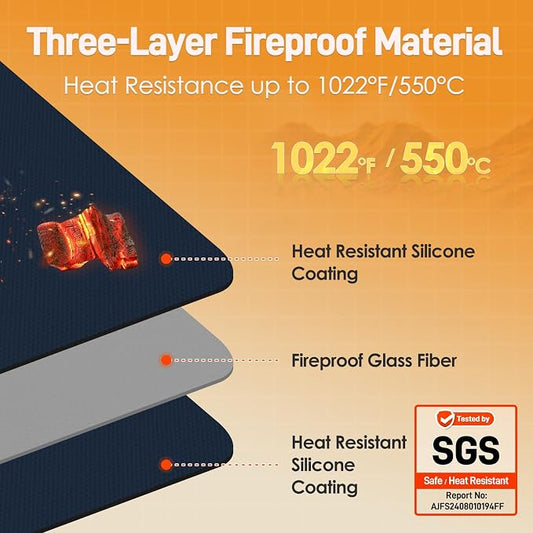 Heat Resistant Mats for Countertop fits Tabletop Grill, 36x24x0.04in, Blue | 1022℉ Fireproof grill mat for countertop/table protection, fits gas/charcoal grills, pizza ovens, fits Blackstone & Ninja