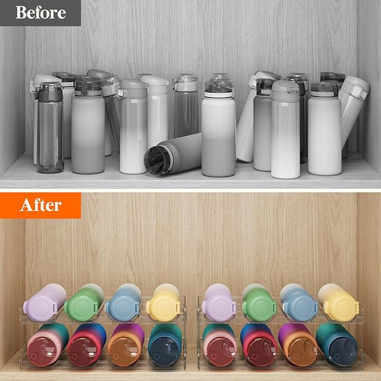 Lifewit Stackable Water Bottle Organizer for Cabinet, Plastic Bottle Holder Fits Bottles & Tumblers up to 3.8" Diameter, Pantry, Countertop & Fridge, 4 Tier Holds 16 Bottles