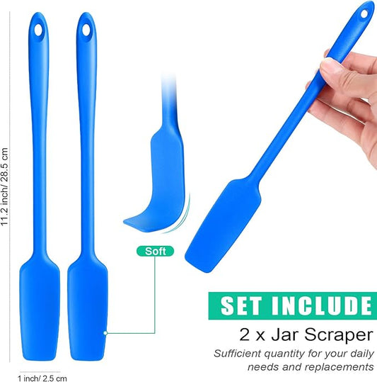 2 Pieces Long Handle Silicone Jar Spatula Kitchen Scraper Spatula Non-Stick Rubber Silicone Scraper for Jars, Smoothies, Blenders Cooking Baking Stirring Mixing (Blue)