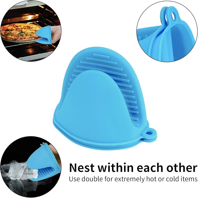 Vaincre 4PCS Silicone Oven Mitts Heat Resistant, Silicone Potholders for Kitchen, Mini Rubber Oven Glove Kitchen Mittens, Cute Cooking Mitts (Blue and Green) | Food Grade Silicone, Non-Slip Grip, Waterproof, Mini Size, Flexible, Dishwasher Safe, For Co...
