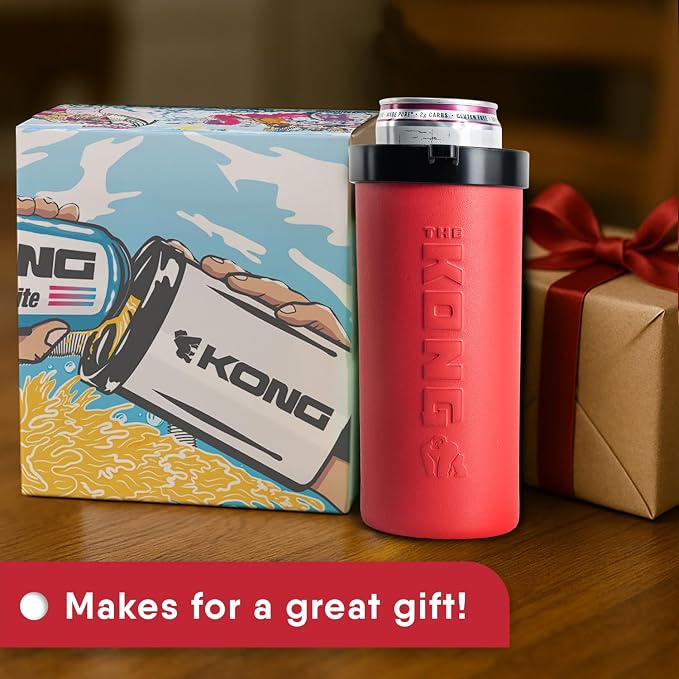 The Kong Skinny Can - Portable Coozie or Bottle Cooler/Cup With Detachable, Expandable, Hose To Funnel Your Drink (Red)