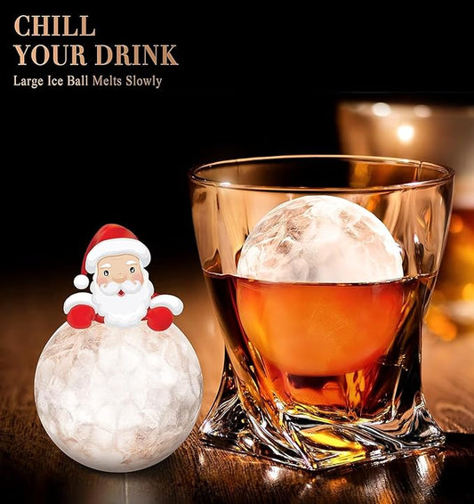 Round Ice Cube Mold with Lid - 2.2 Inch Sphere Ice Ball Maker, Large Whiskey Ice Cubes Mold with Easy Release, Reusable Silicone & Plastic Tray for Bourbon, Scotch, Brandy, Cocktails, Gift