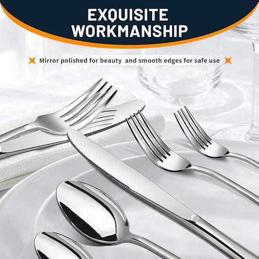 Silverware Set, 40 Piece Stainless Steel Cutlery Sets for 8, Heavy Duty Flatware, Mirror Polished Forks Spoons and Knives Set, Reusable Utensils for Home Kitchen, Dishwasher Safe