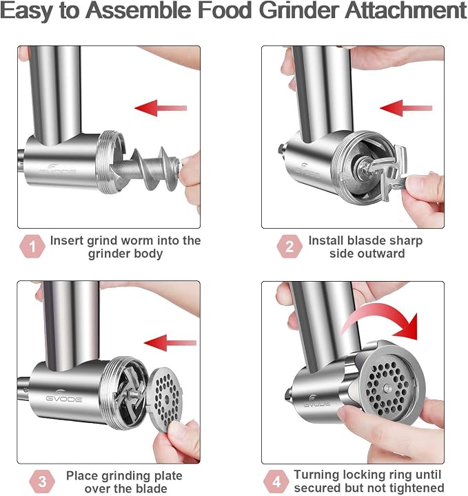 Stainless Steel Meat Grinder Attachment for KitchenAid Stand Mixer,Meat Grinder for KitchenAid Mixer Includes 3 Sausage Stuffer Dishwasher Safe Attachment by Gvode | Dishwasher Safe, Meat Grinder Attachment for KitchenAid Stand Mixer Includes 4 Grindin...