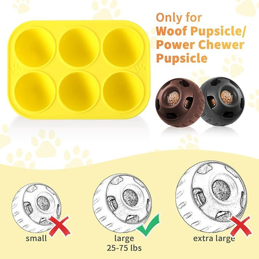 2Pcs 6 Cavities Silicone Molds for Dog Treats with Lids Compatible with Woof Pupsicle Large Refill and Power Chewer Pupsicle, Frozen Dog Treat Holder Woof Dog Treats Popsicle Dog Toy Dog Treat Maker