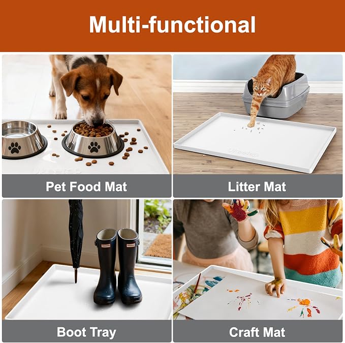 ukeetap 34" x 22" Extra Thick Silicone Mat Waterproof with Raised Edge, Under Sink Mat for Kitchen & Bathroom, Kitchen Cabinet Liner, Multi-Purpose for Storage & Protection, White