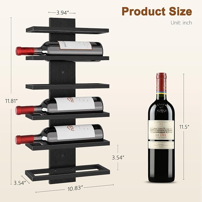Hoctieon 3-Set 6 Tier Wall Mount Wine Rack, Wall Mounted Wine Bottle Racks for Display and Storage, Hanging Bottle Holder, for Living Room, Dining Room, Bar, Wine Cellar, Black