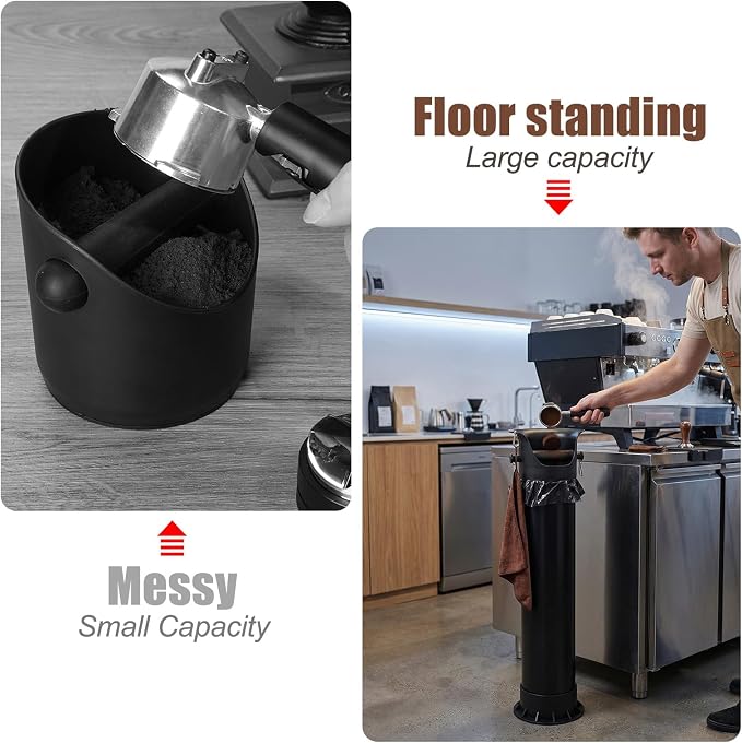 18L Coffee Knock Box Large Capacity Floor, Espresso Grounds Bin | Large Capacity Floor, with Brush, Towel & 25 Bags for Coffee Shops/Bars/Home (35×9.8×9.6in)