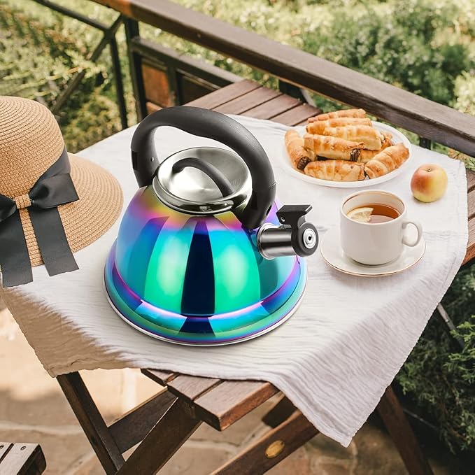 Tea Kettle, Kettle 3.7QT, Tea Pot Whistling 316 Stainless Steel, Tea Kettle Stovetop with Cool Folding Handle, Kettle Teapot Rainbow Induction for Boiling Water, Mirror Finish