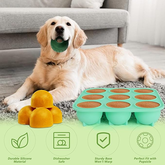 9Cavities Silicone Dog Treat Mold for Woof Pupsicle & Power Chewer Pupsicle, Frozen Dog Treat Molds for Making Refill Treats, Reusable Treat Tray for The Pupsicle Toy 10-25lbs (Small)