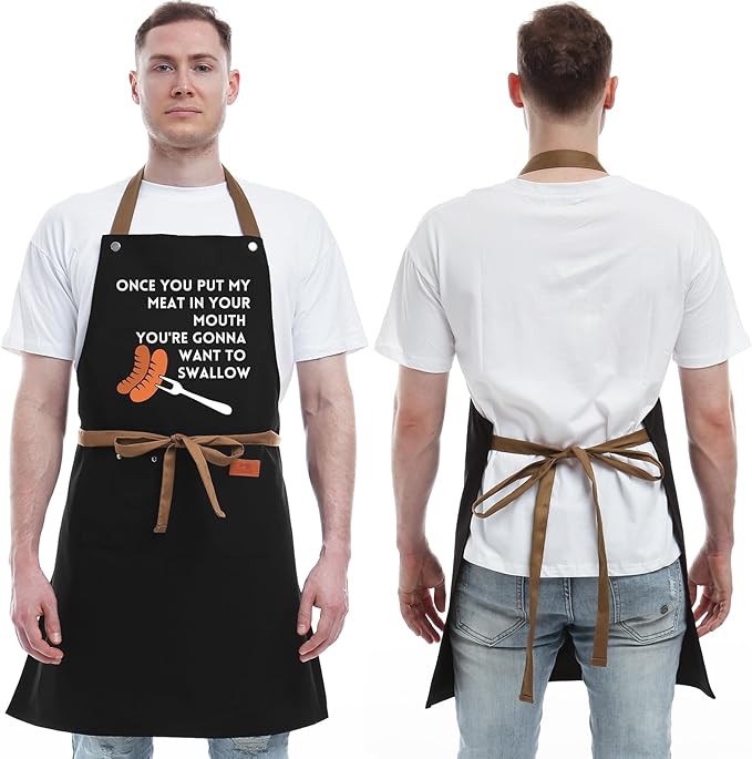 Gift Ideas For Her Him - Birthday Gifts For Men, Dad, Husband, Boyfriend, Brother - Funny BBQ Apron for Men with Pockets, Dad Gifts from Daughter, Son - Cooking Gifts, BBQ Gifts, Grill Apron