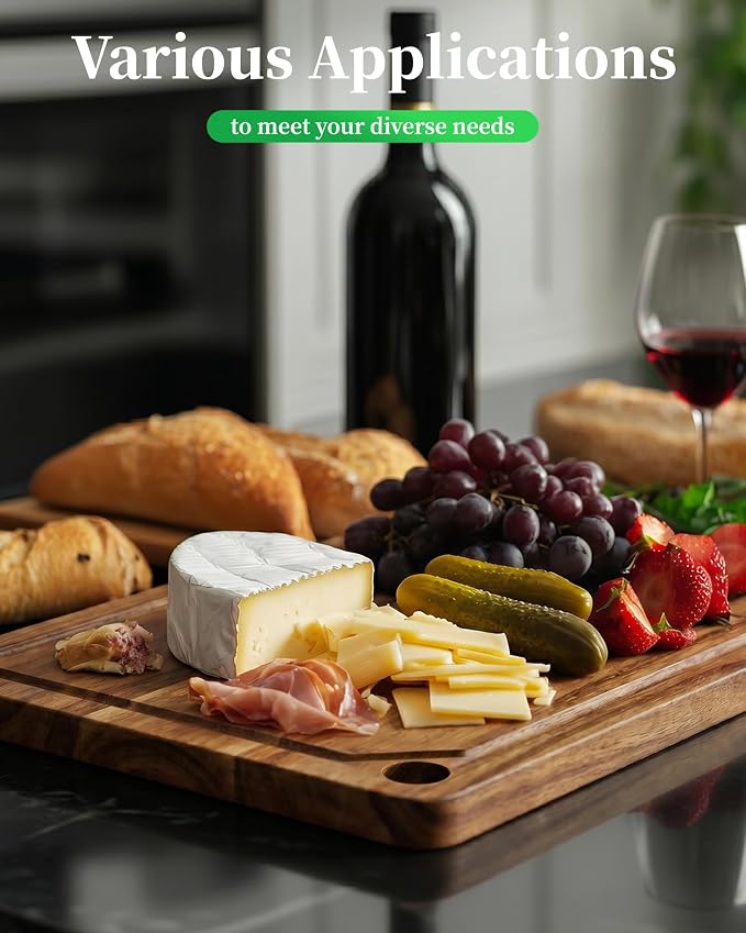 Kitsure Acacia Wood Cutting Board for Kitchen, Large, Edge Grain | Multi-Sizes Wooden Cutting Boards for Chopping & Serving, Convenient Kitchen Essentials, Deep Juice Grooves