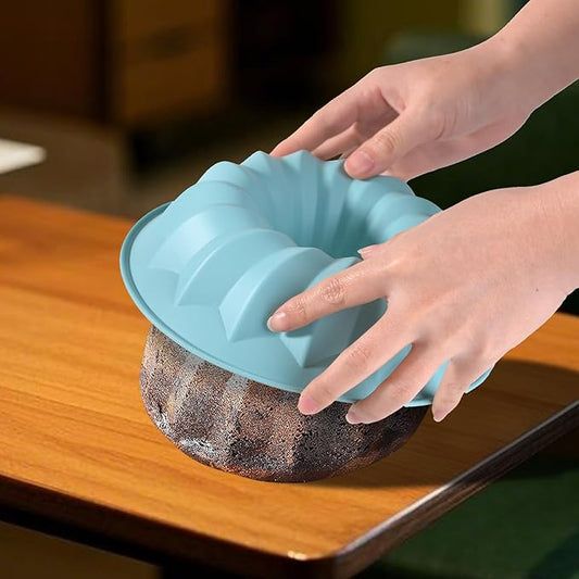 Silicone Cake Mold Flower Shaped - Non-Stick Bundt Pan, Reusable Flexible Baking Mold for Cakes Cupcakes Chocolate, Easy to Clean Blue Baking Supplies