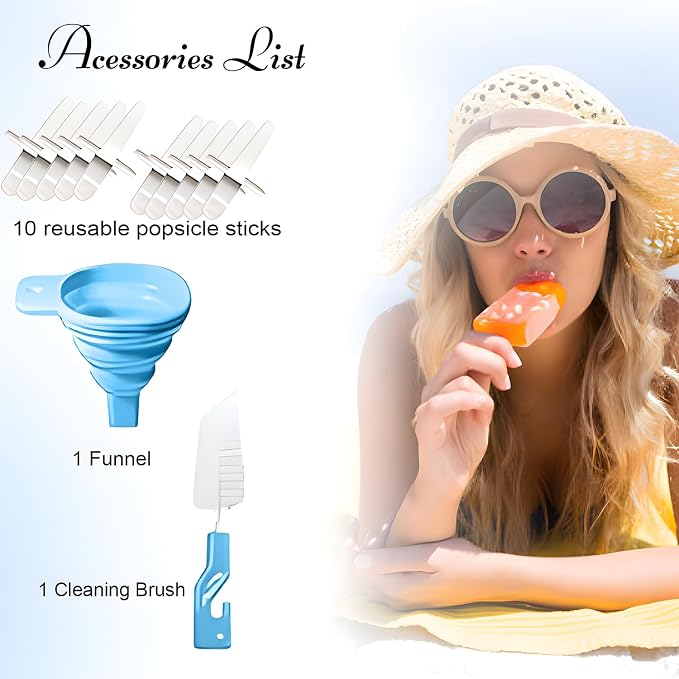 Silicone Popsicle Molds 10 Pcs Ice Pop Maker Molds with 10 Reusable Sticks, Cleaning Brush and Funnel - Homemade Easy-Release Reusable Popsicle Moulds Shapes (Blue)