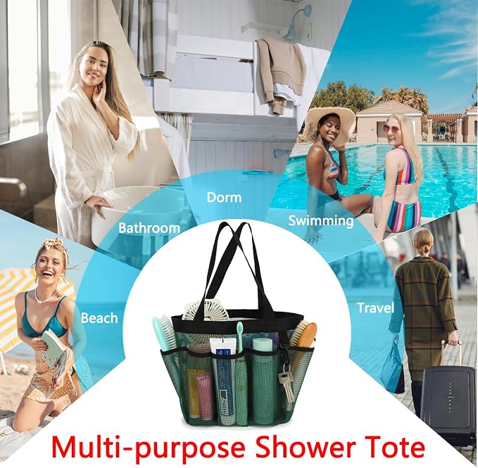Fammart Mesh Shower Caddy Portable for College Dorm Room Essentials, Odorless Polyester Large Shower Tote Bag with Dual Handles, 8-Pocket Quick-Dry Toiletry Organizer for Travel, Beach, Camping, Gym
