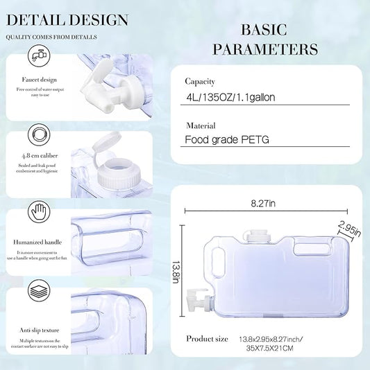 Funnymoom 4 Pcs Drink Water Dispenser for Fridge 1.1 Gallon Beverage Dispenser with Spigot Plastic Reusable Refrigerator Water Dispensers Waters Jug Container for Party Outdoors Camping Hiking Home
