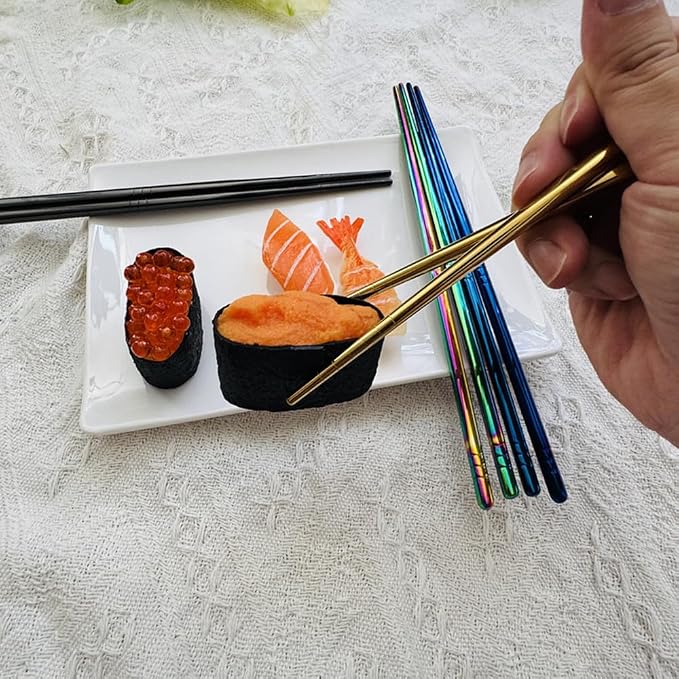 2Pairs Stainless Steel Chopsticks Set, Multicolor Metal Chopsticks Reusable, Sushi Food Sticks,Dishwasher Safe,9.0inch (Rainbow)