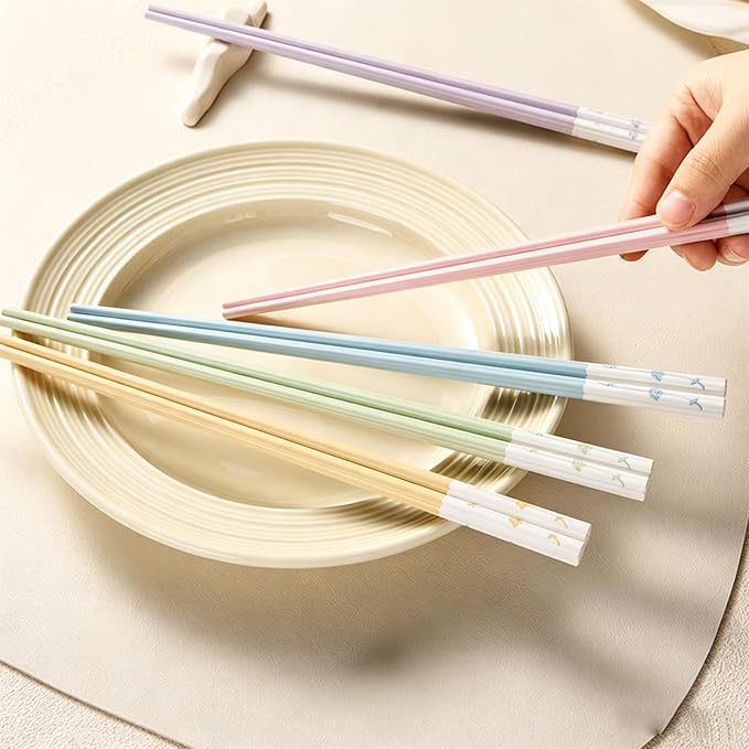 5 Pairs Fiberglass Chopsticks, Reusable Chinese Chopsticks Dishwasher Safe, Non-slip and Lightweight Chop Sticks 9.6in