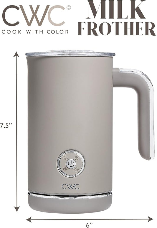COOK WITH COLOR 4-in-1 Electric Milk Steamer and Frother - 2-Minute Heating and Frothing, Hot and Cold Foam Maker for Coffee, Latte, Cappuccino, Macchiato, Milk Warmer, Auto Shut Off, Sand
