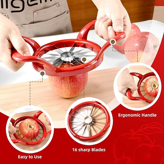 LIIGEMI 5.5 Inch Extra Large Apple Slicer,16-Slice Thin Apple Slicer and Corer,Cutter, Divider, Wedger for Fruits and Vegetables,Gifts for Mom,Sharp and Sturdy,Easy to Use(Red)