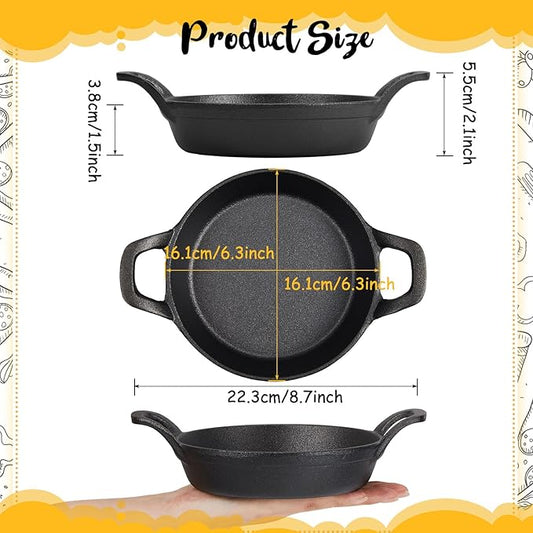 Mini Cast Iron Skillets 6.3 x 6.3 x 1.5 Inch Cast Iron Pan Small Ramekin Set Black Casserole Dish Cookware Oven Safe Mini Skillets for Kitchen Indoor Outdoor Picnic (2 Pack)