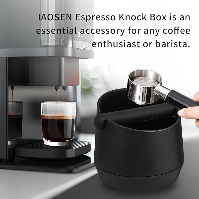 IAOSEN Knock Box 6 Inch Extra Large Capacity Design Espresso Knock Box Shock-absorbent Knock Box Espresso with Removable Knock Bar and Non-Slip Base Espresso Accessories for Home/Office