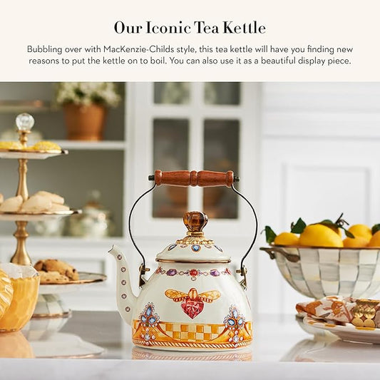MACKENZIE-CHILDS 2-Quart Enamel Tea Kettle, Cute Tea Kettle for Stovetop, Queen Bee