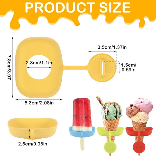4 Pcs Silicone Drip Free Popsicle Holder for Kids, Reusable Popsicle Drip Catcher, Thick Ice Lolly Holder, Ice Cream Holder, Ice Lolly Drip Catcher for Cones &Popsicles (Red Green Blue Yellow)