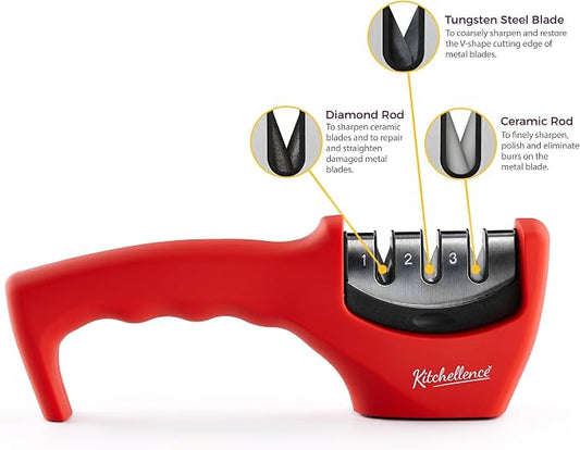 4-in-1 Kitchen Knife Accessories: 3-Stage Knife Sharpener Helps Repair, Restore and Polish Blades and Cut-Resistant Glove