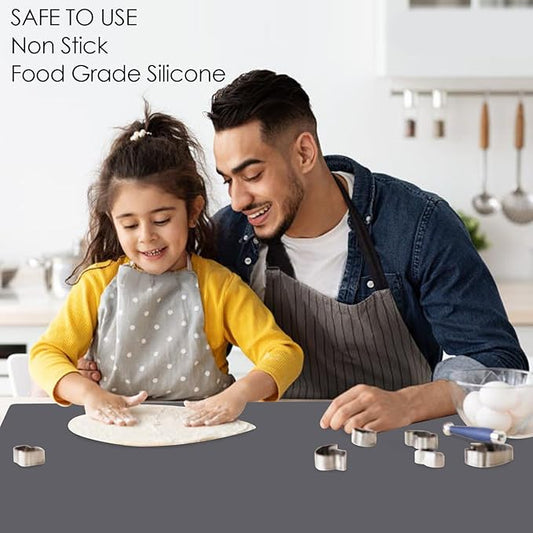 Extra Large Silicone Mat, 31.5x16.9 Large Silicon Placemats for Kids, Heat Resistant Matt for Kitchen Counter Non-Stick Table Mat for Dough and Pastry, Silicone Craft Mat for Kids, Dark Gray
